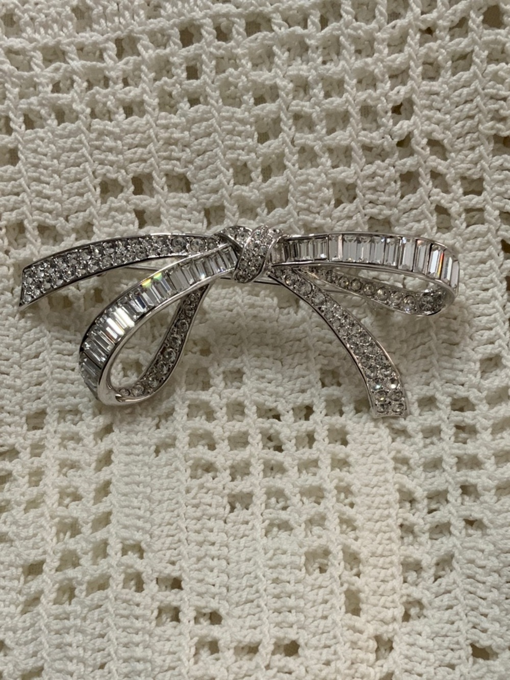 Nolan Miller Silver-Tone Crystal Bow Brooch with Clear Stones